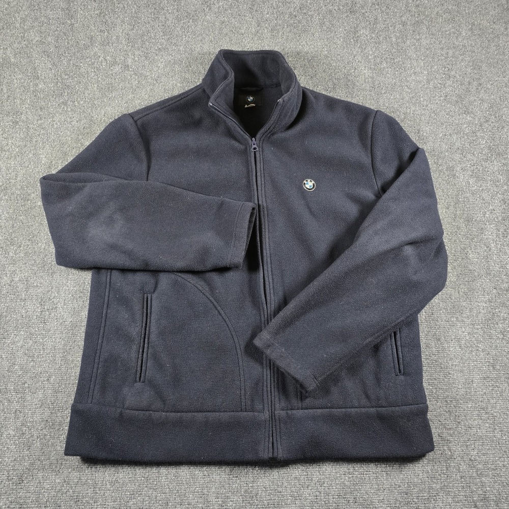 BMW Full Zip Fleece Jacket Navy Blue Embroidered Logo Men's Large